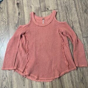 Free People Cutout Shoulder Cotton Knit Sweater in Salmon Size Small